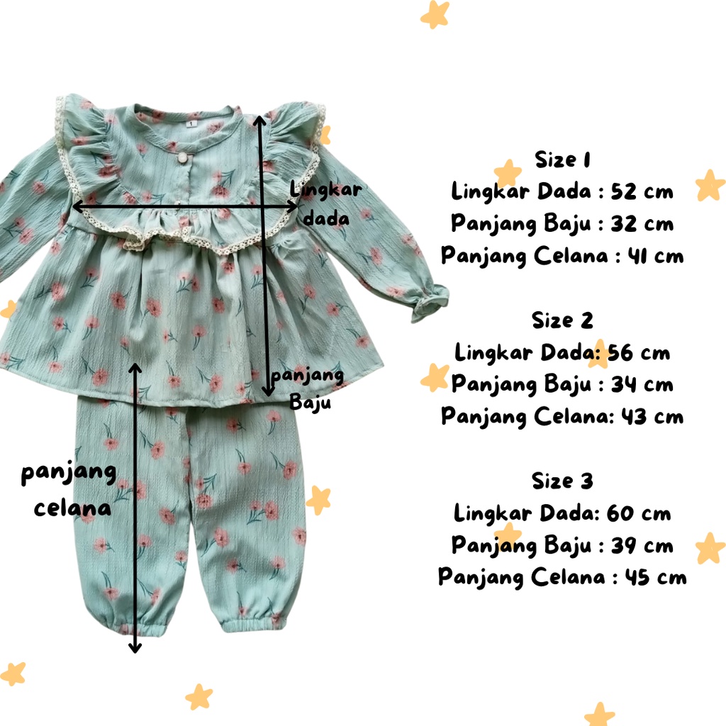 setelan oneset bayi perempuan setelan crinkled rayon anak motif bunga 1-3 tahun KATE JOLLLLY POPPY DIANA CRINKLED ONESET setelan rayon bayi