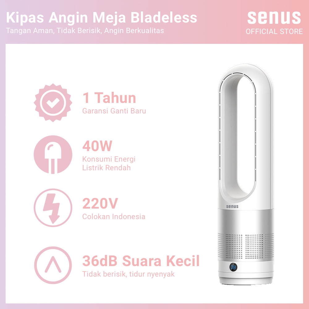 Kipas Meja Senus Bladeless Desk Fan Kipas Angin Meja Tanpa Baling