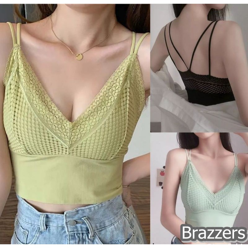Tanktop Tank Top Tangtop Tengtop Crop Croptop Bra Renda Brukat Tali Kecil Korea Korean Style Wanita