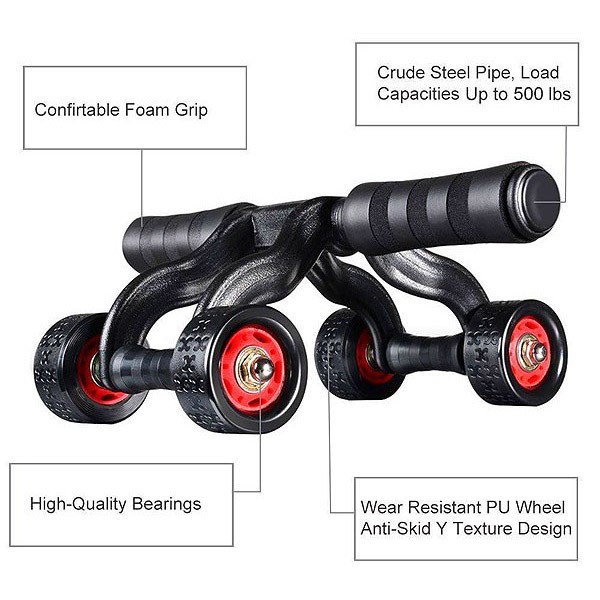 SH8 VKTECH Power Wheel Alat Fitness Roller Roller Fitness AB Wheel Roller 4 Wheel AB Roda 4 Alat bantu Gym ABS Otot Perut Lengan Fitnes Gym AD-2016A