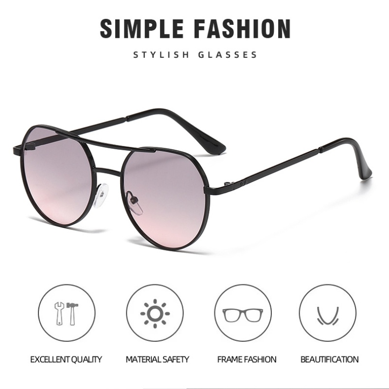 (YUZHU) Kacamata Hitam Frame Setengah Lingkaran Bahan Metal Gaya Korea / Retro Untuk Wanita
