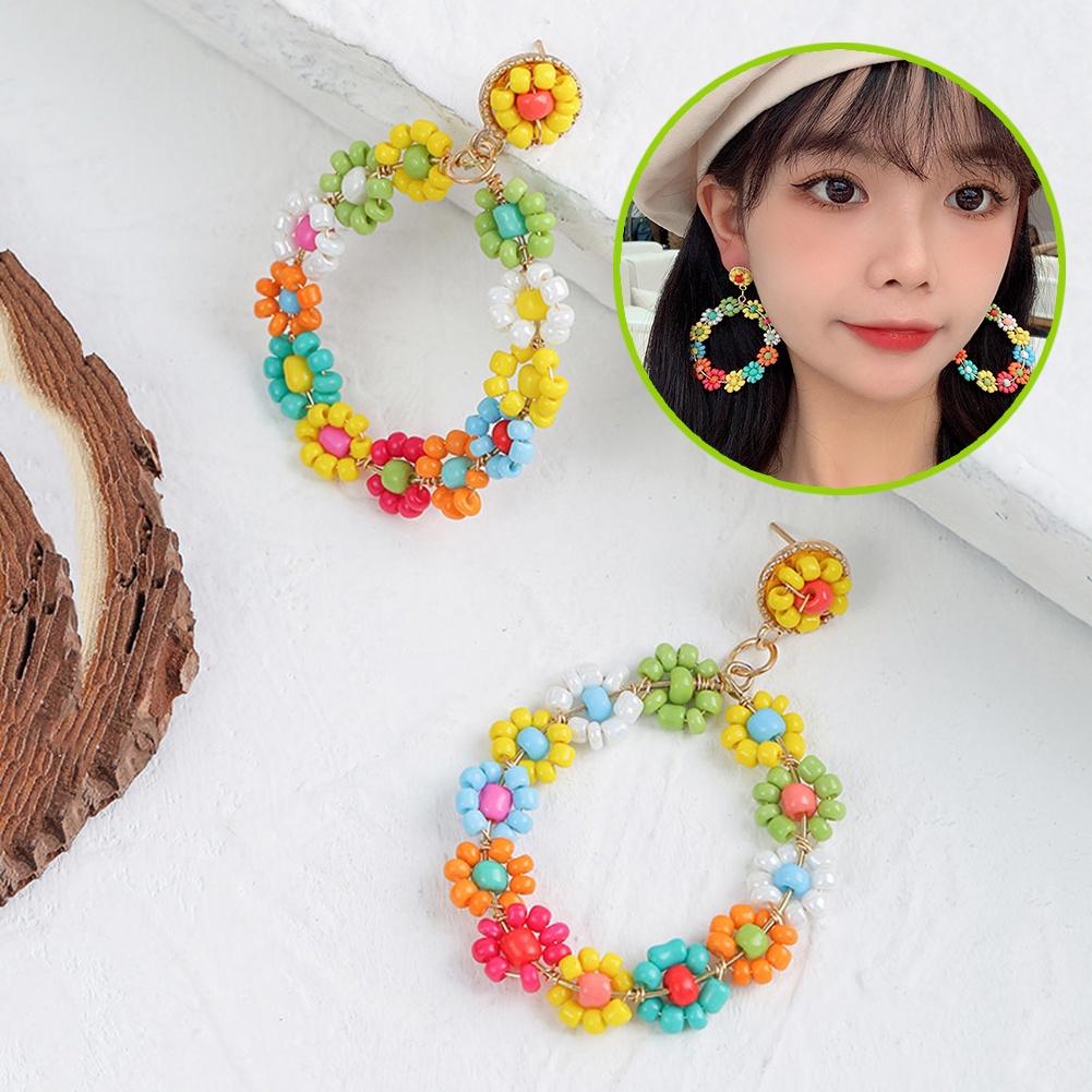 Anting Stud Manik-Manik Bulat Geometris Warna-Warni Untuk Aksesoris