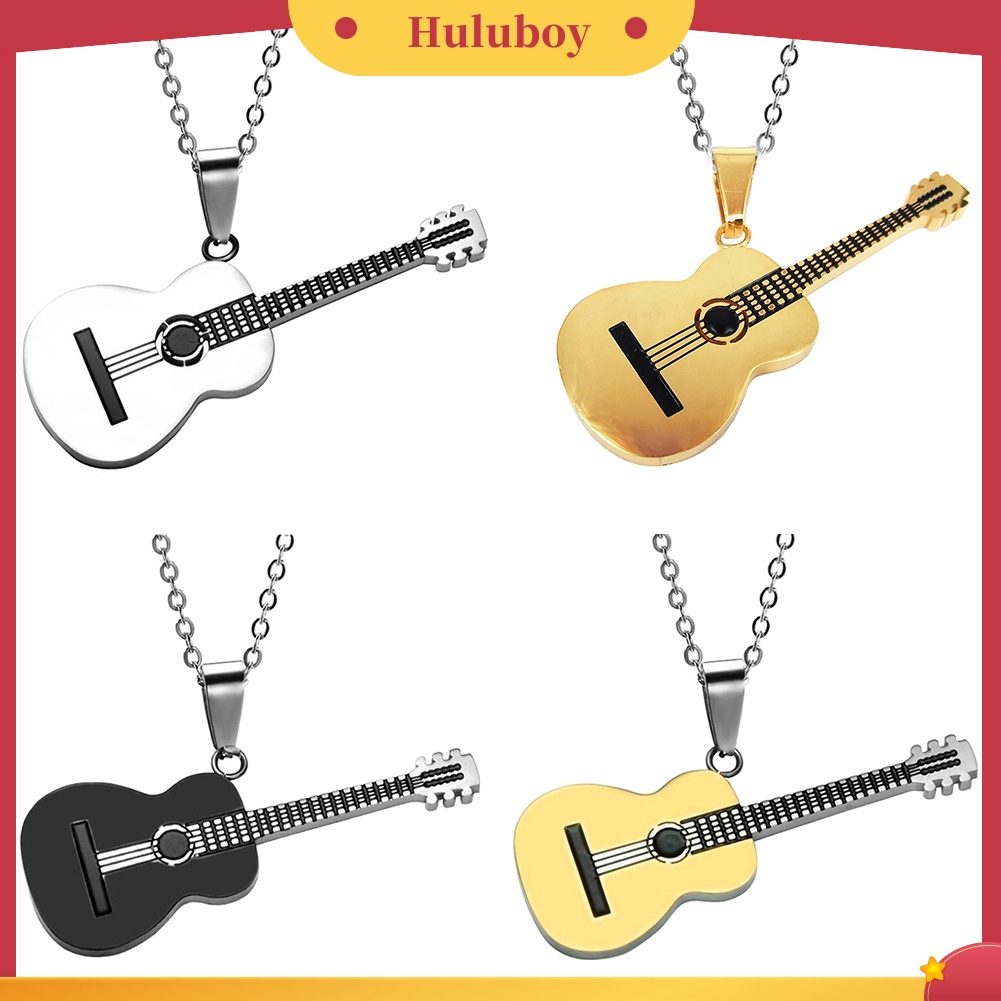 Hu Hu Hu Hu Hu Alat Bantu Pasang Kacamata♡ Kalung Liontin Gitar Rock Bahan Stainless Steel Untuk Pria Dan Wanita