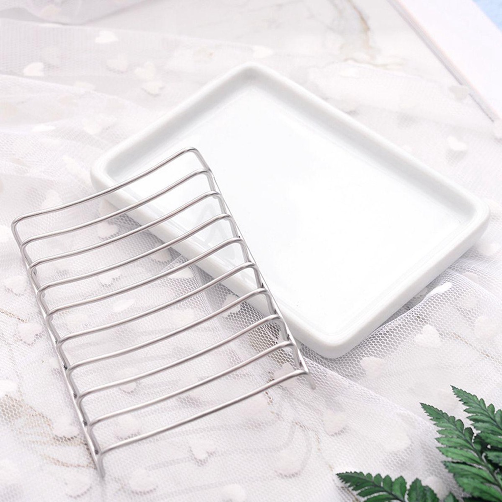 [Elegan] Tempat Sabun Piring Kamar Mandi Toilet Stainless Steel Penyimpanan Tray Keramik Double Layer Wadah Sabun Kotak