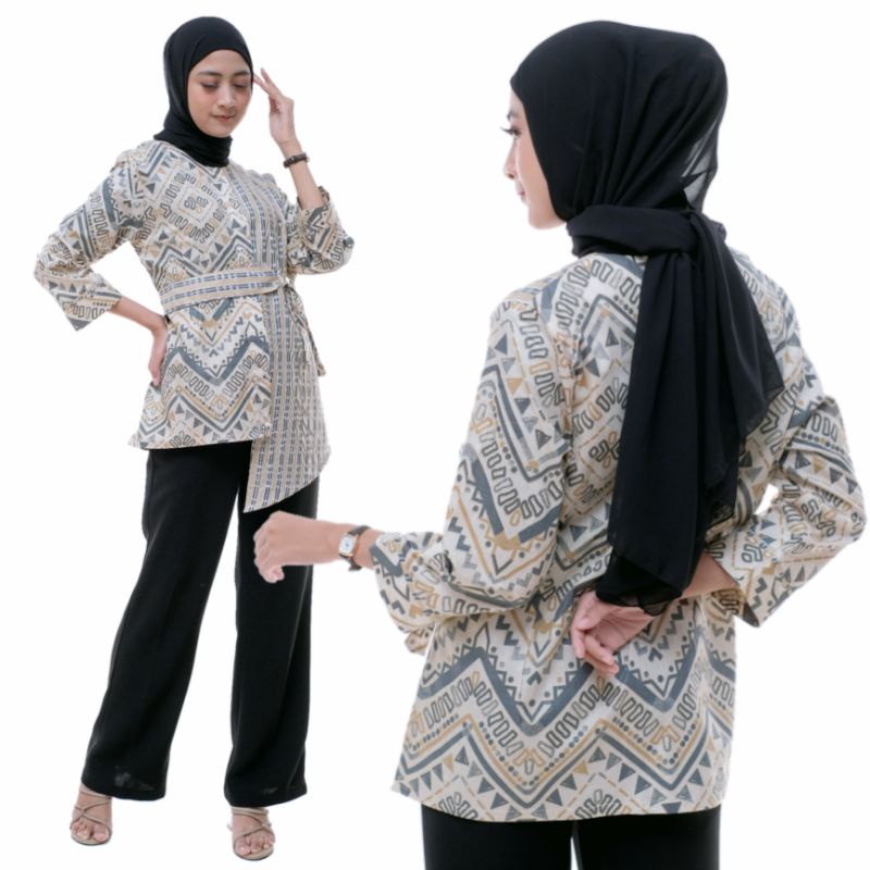 tey-17 Batik wanita ASJ SA HRB026 Kenongo Kemeja Tosca Pendek-Piramid Hijau