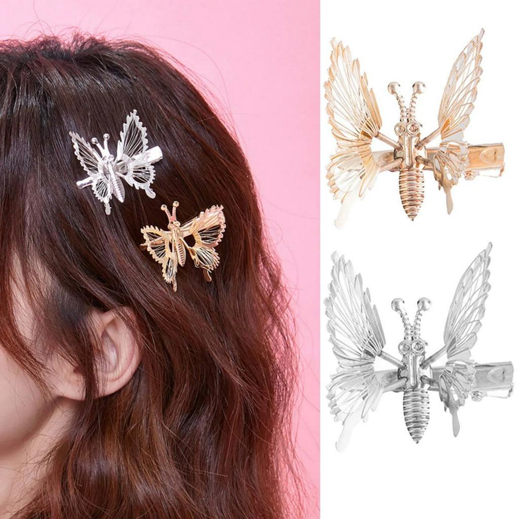 Creative Metal Moving Butterfly Hairpin /  Hollow Butterfly Metal Hair Clips / Fashion French Gold Barrette  Hair Accessories