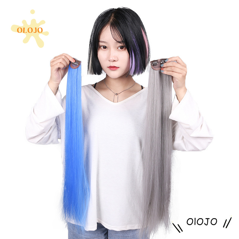 Fashion Women Colorful Seamless Wig Piece  Long Straight Hair with Clip Hair Extension Piece