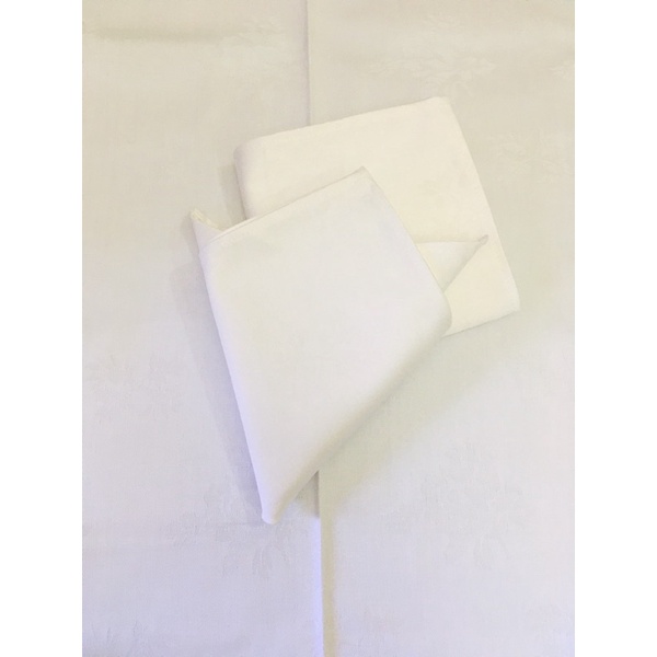 (DAMASK ROSE) Napkin hotel damask putih motif mawar harga per pasang