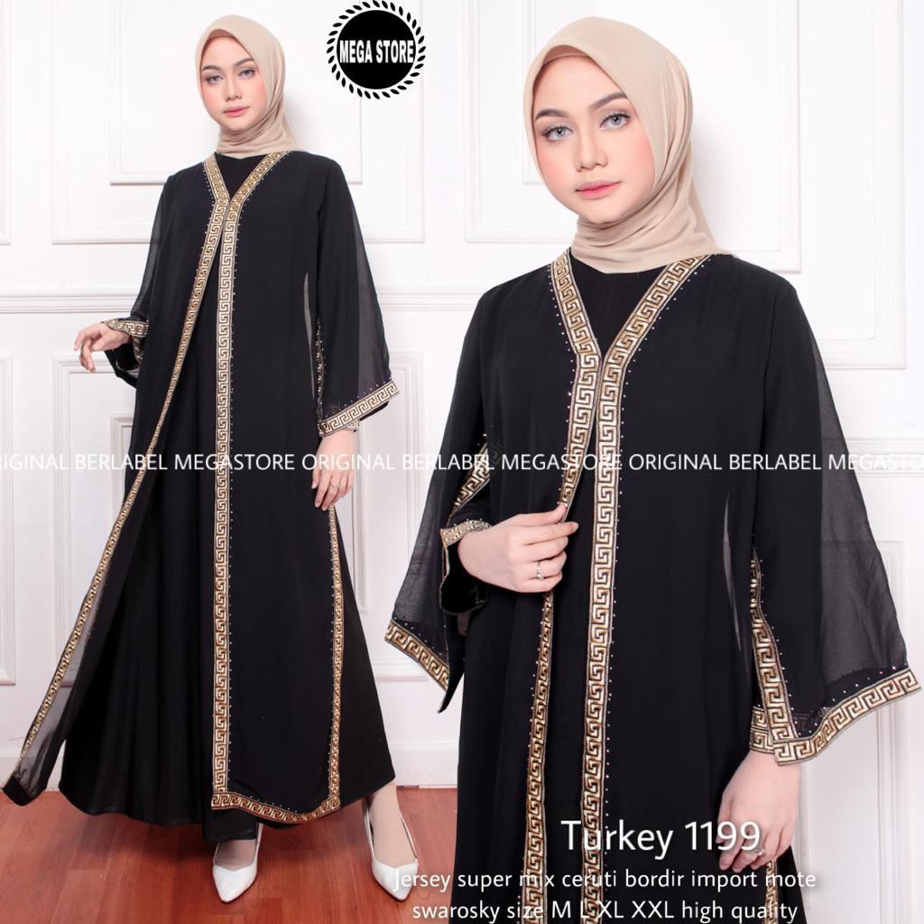 GAMIS ABAYA TURKI BLACK BORDIR TERLARIS