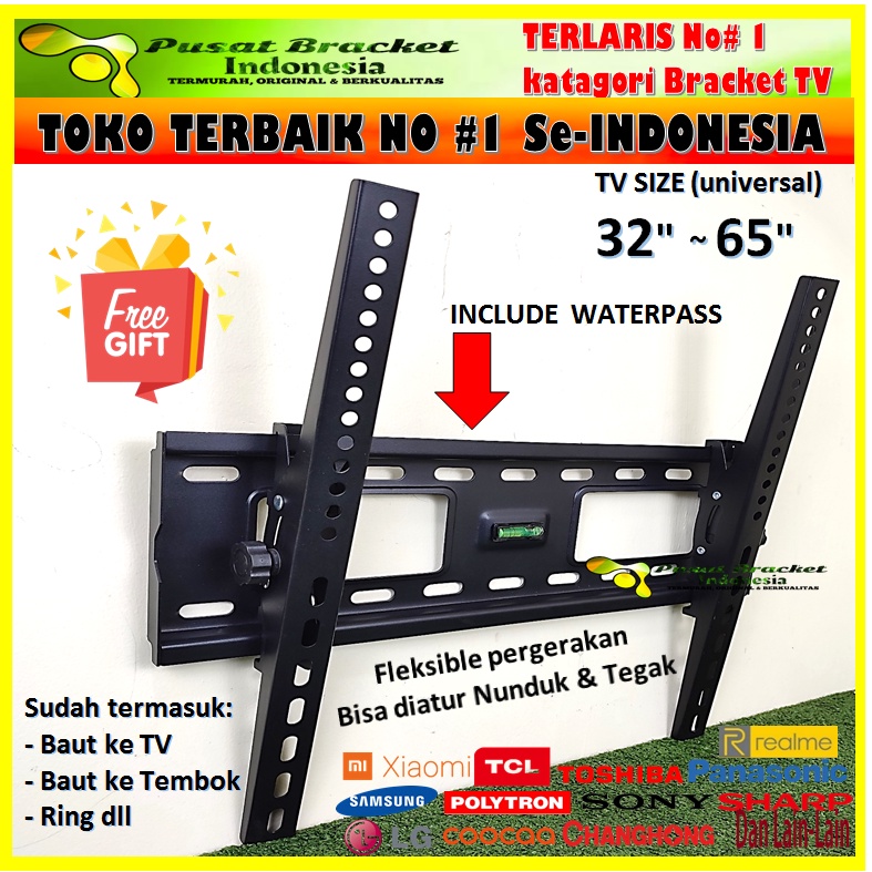 Garansi cocok!! Bracket tv 32&quot; s/d 60&quot; universal  60 55 50 49 43 42 40 32 inch SUPER TEBAL &amp; KOKOH!! cocok banyak merk TV include WATERPASS  bracket tv braket tv breket tv briket tv