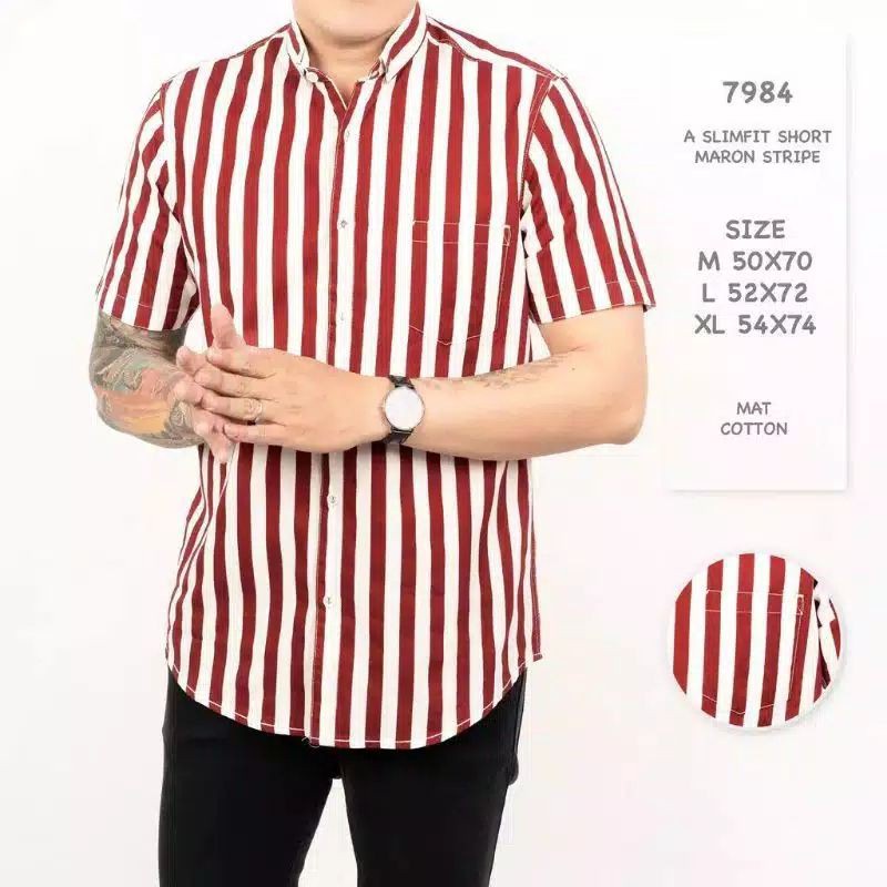 KEMEJA SALUR STRIP GARIS-GARIS LENGAN PENDEK