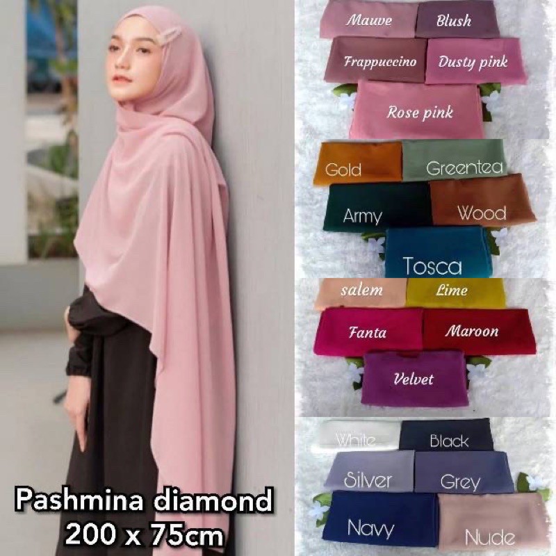 Alny Hijab - 200x75 Jilbab Pashmina Diamond Premium Tepi Jahit