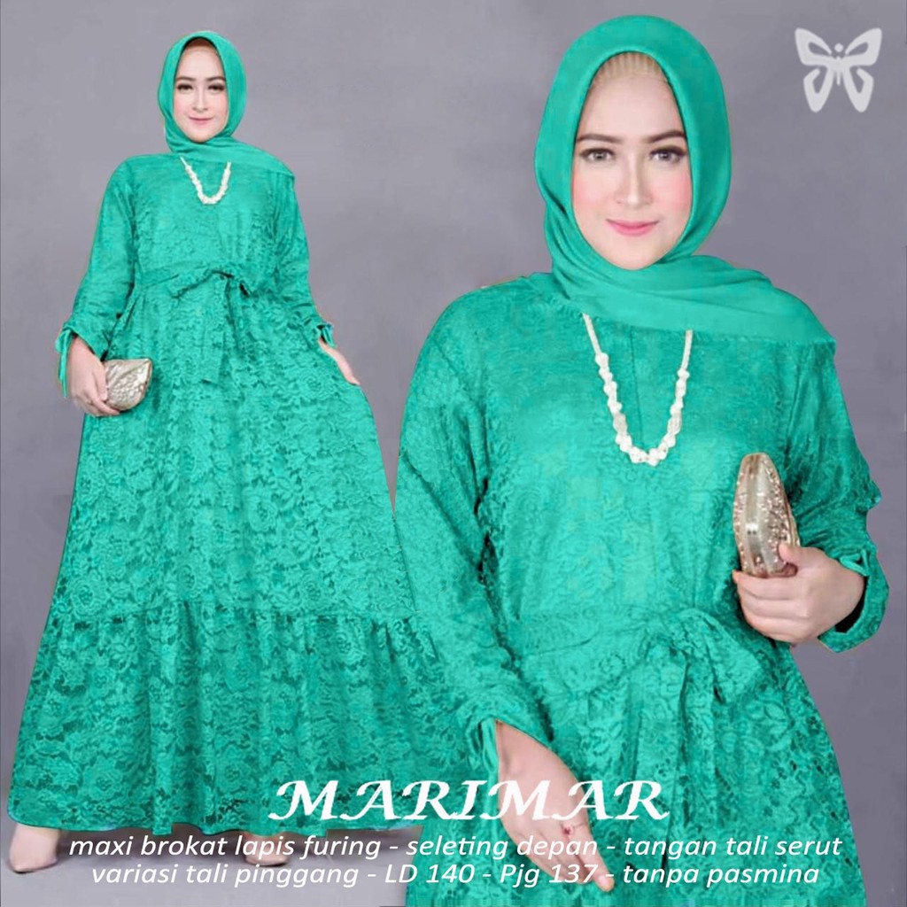 D02 Marimar Xxxl Maxi brukat ld 140, Pjg 137 lapis furing, seleting depan, tangan tali serut,