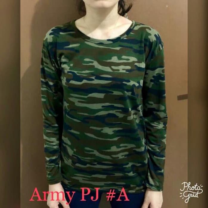 Kaos Wanita Army Lengan Panjang Loreng Hijau L