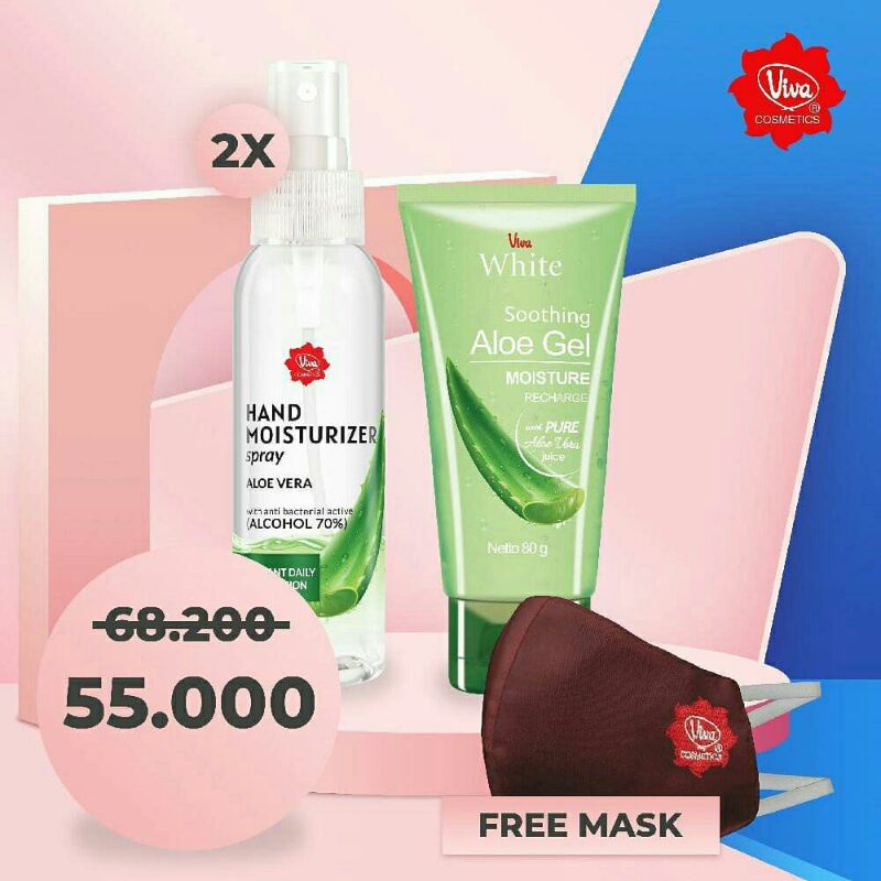 Paket 2 Hand Sanitizer Moisturizer Spray 100ML 1 Soothing Aloe Vera Gel Viva
