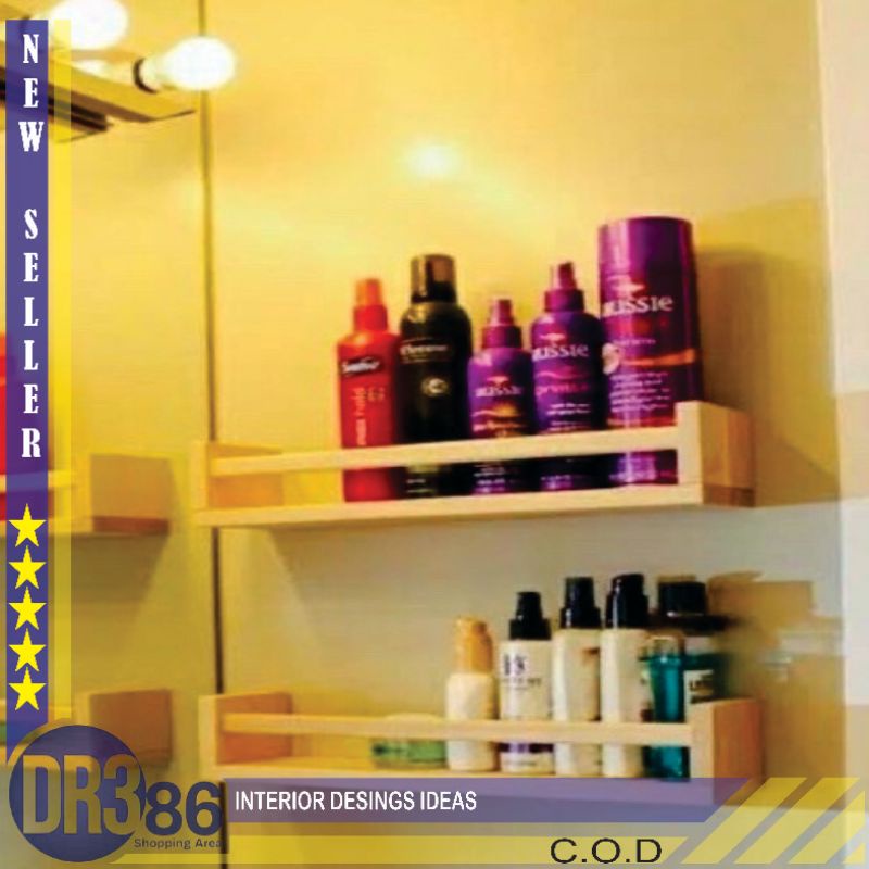 tempat rak kayu 50 cm kosmetik parfum minimalis tempel dinding tembok