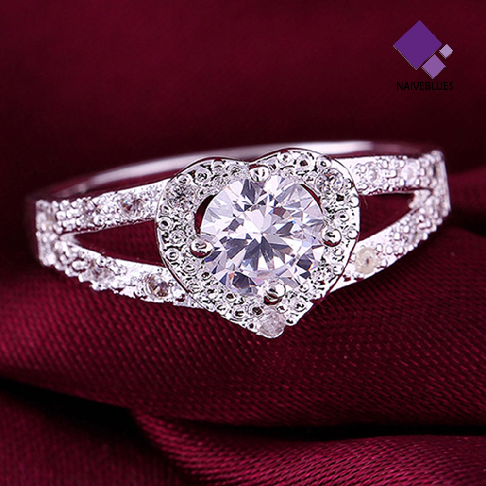 Cincin Sterling Silver 925 Bentuk Hati Aksen Kristal Untuk Wanita