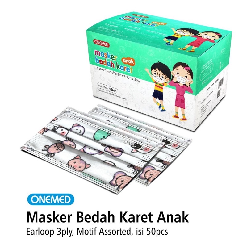 Masker Medis Karet Anak Motif Assorted OneMed Box Isi 50Pcs