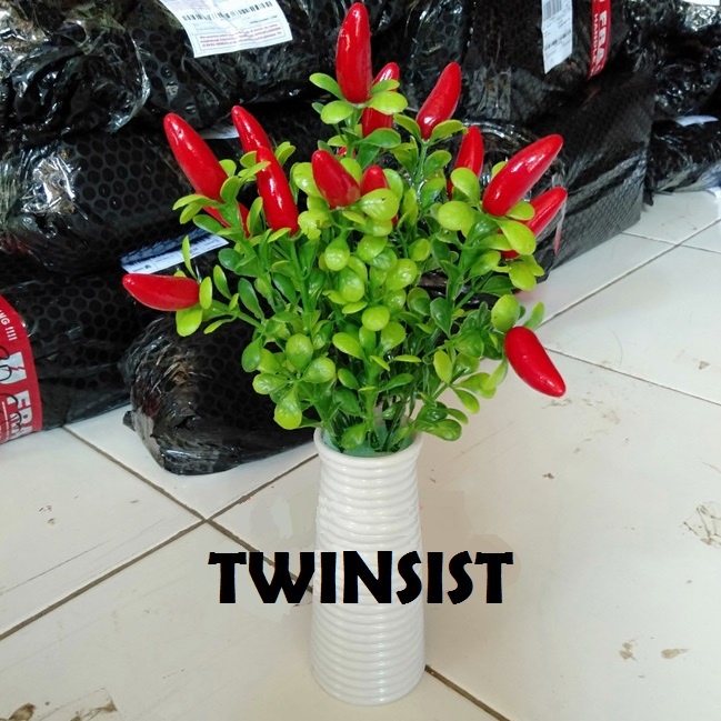Buah Cabe Cabai Plastik Artificial Palsu Pot Melamin Ulir/Bunga Hias Plastik/Dekorasi Hiasan Meja