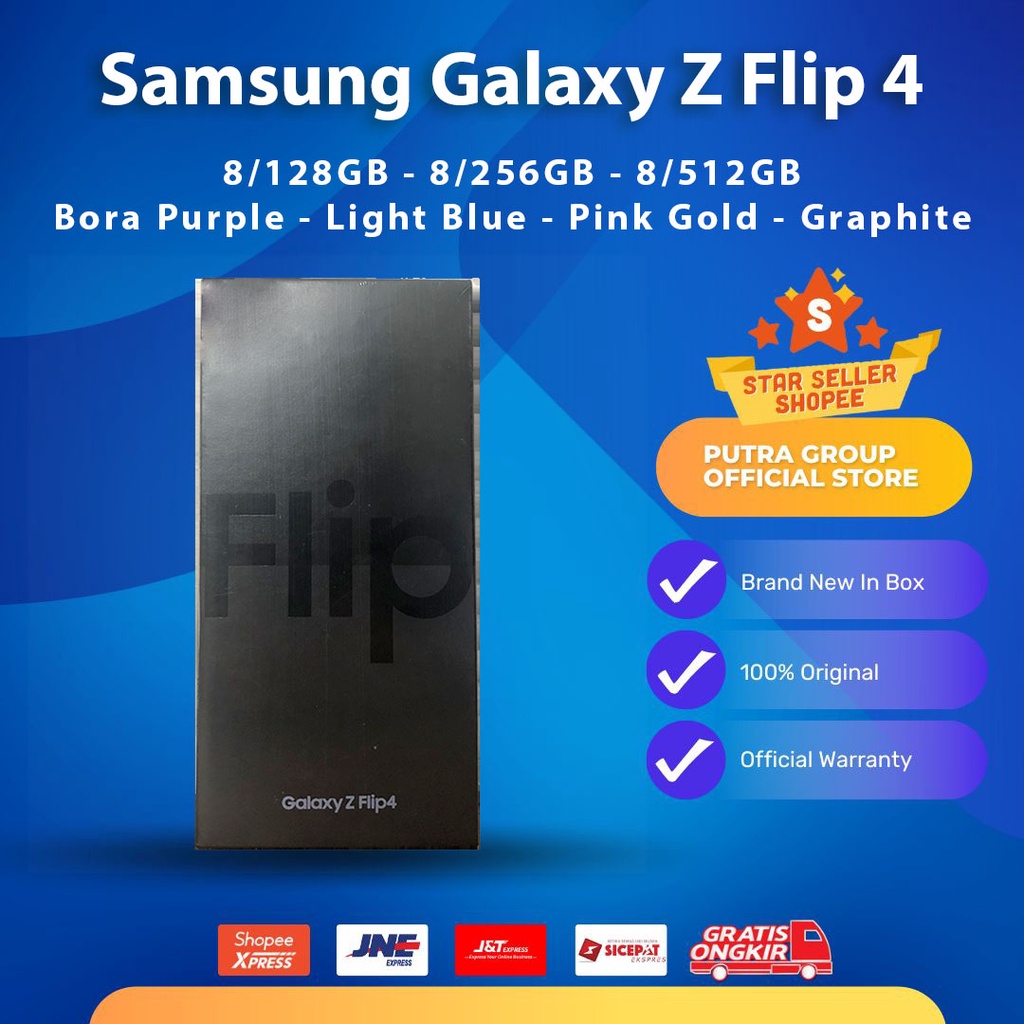 (RESMI) Samsung Galaxy Z Flip 4 5G 128GB 256GB 512GB Bora Purple Light Blue Graphite Pink Gold SEIN