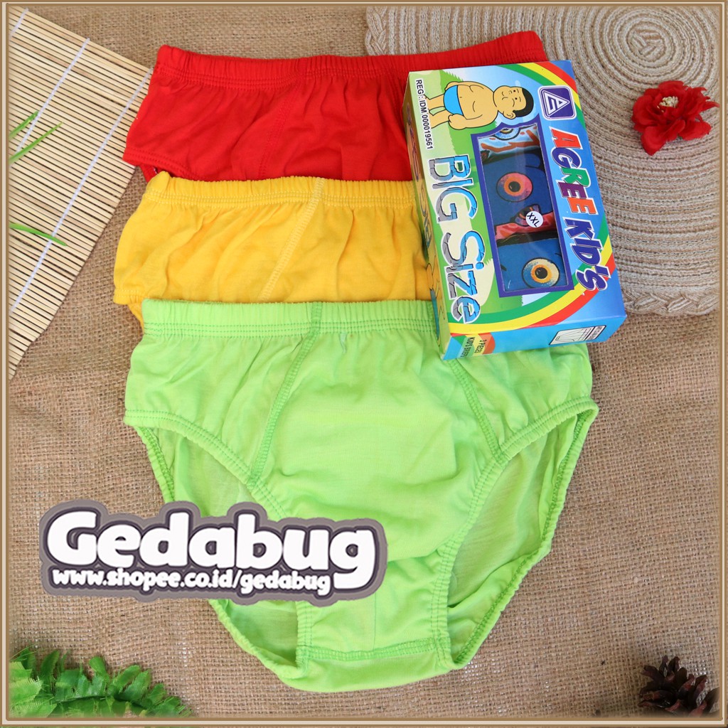 3 Pcs - Cd Anak Agree Kids AK B002 Big Size | Celana dalam anak motif sablon belakang | Gedabug