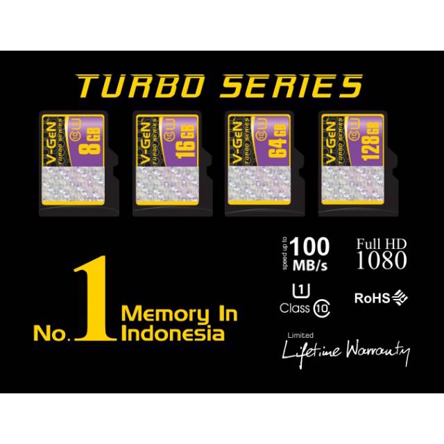 Memory Card V-GEN 128GB CLASS 10 100MBpS TURBO SERIES Memory VGEN Micro SD Card GARANSI SEUMUR HIDUP