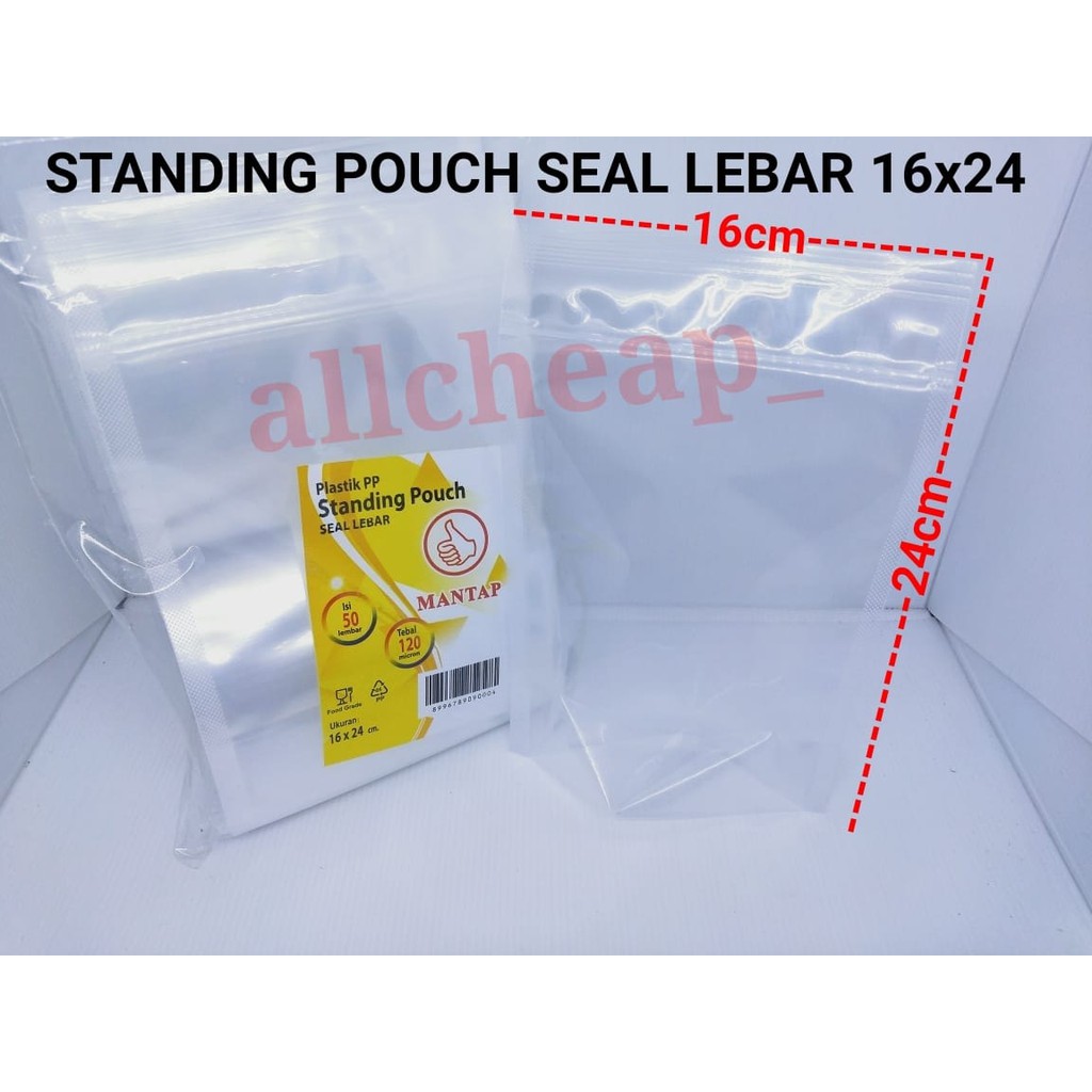 isi 50PCS PP STANDING POUCH MANTAP 16x24 SEAL LEBAR PP KLIP BENING BERDIRI