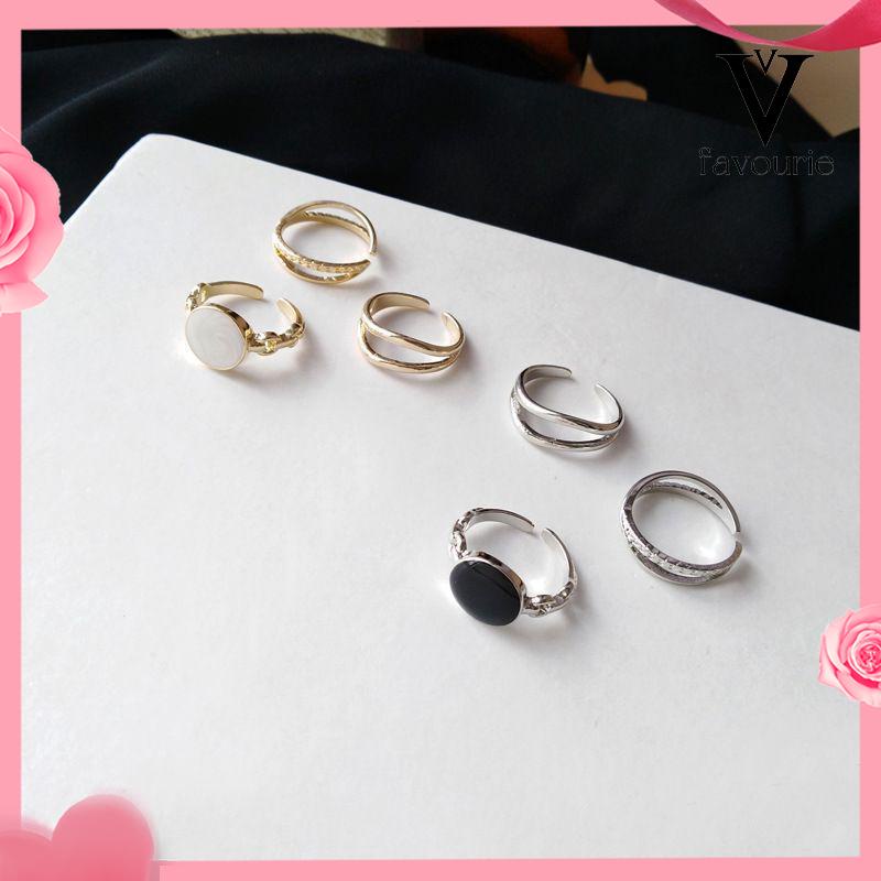 [COD]Cincin Retro Set Aksesoris Cincin Wanita Tiga-dalam-satu yang Dapat Disesuaikan-FA