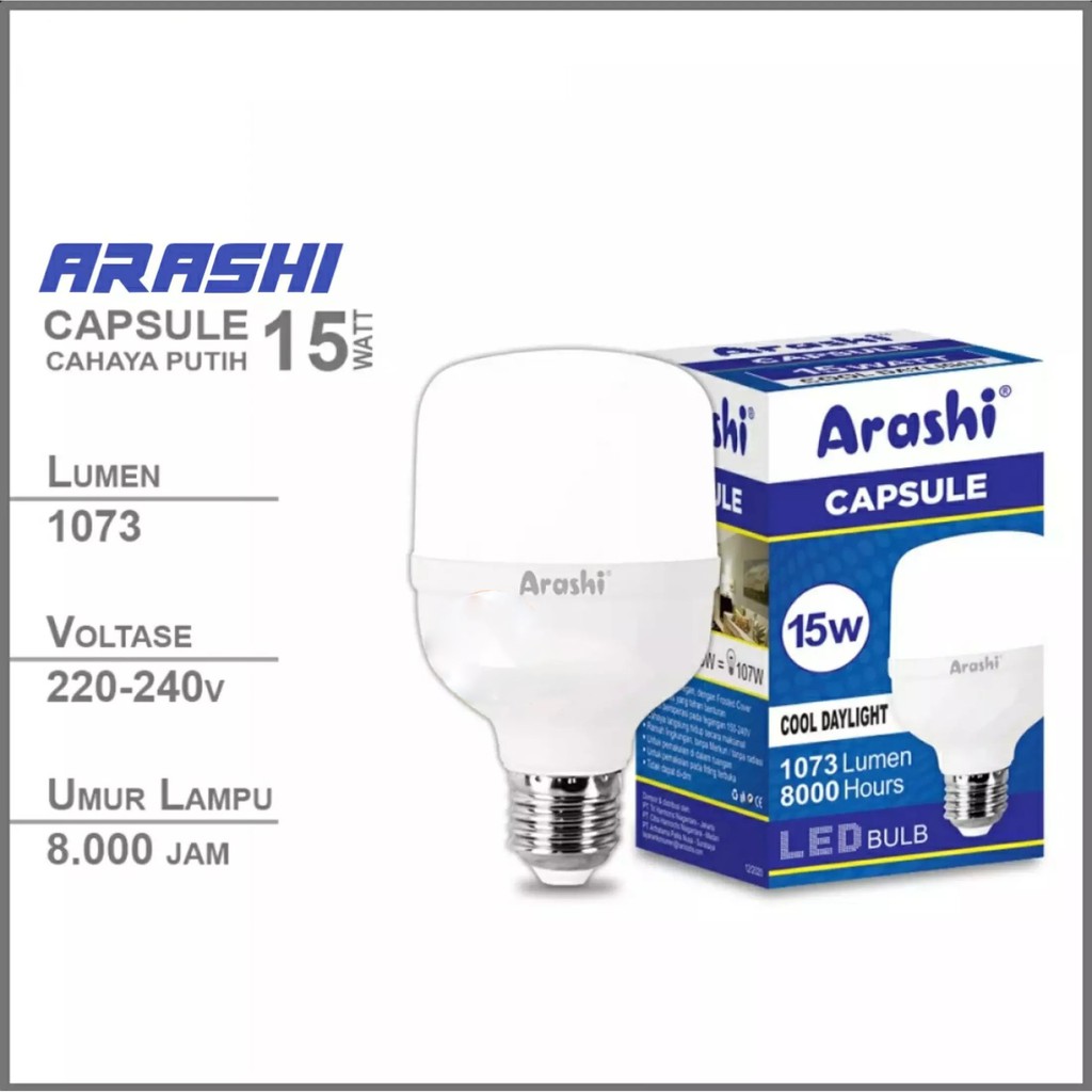 Lampu Led Arashi 15 Watt Garansi 1 Tahun / Lampu Arashi 15w / Lampu Bohlam 15 Watt / Lampu 15 Watt