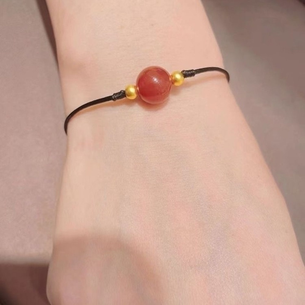 Kalung Gelang Liontin Manik-Manik Batu Akik Alami Warna Merah Gaya Korea Untuk Wanita