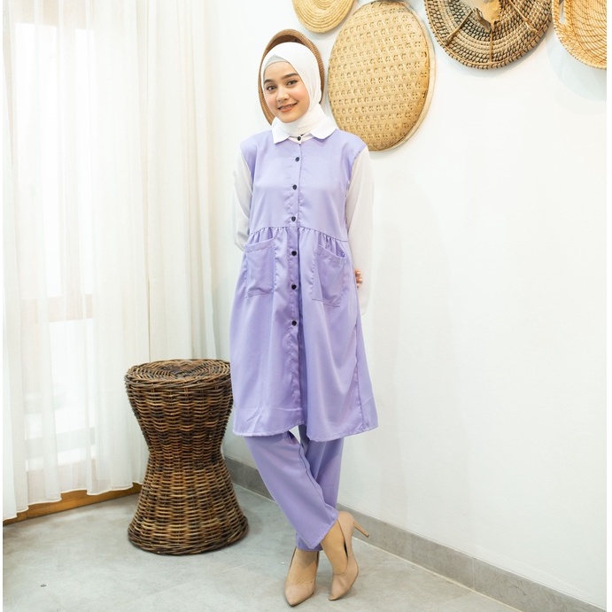 (MGA) ONE SET DELFONA DAILY LONG TUNIK SET MOSCREPE