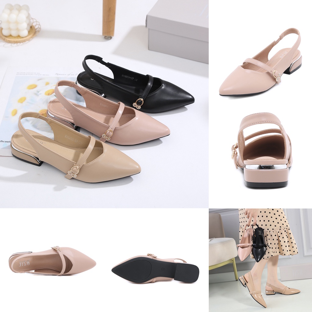 JISO RYONA SANDRA-37 Sepatu Wanita Hak Chunky Model Slingback 4cm Import