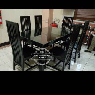 Meja makan jati panjang warna hitam kursi 6 kaca Free Meja makan jati panjang warna hitam kursi 6 kaca Free
