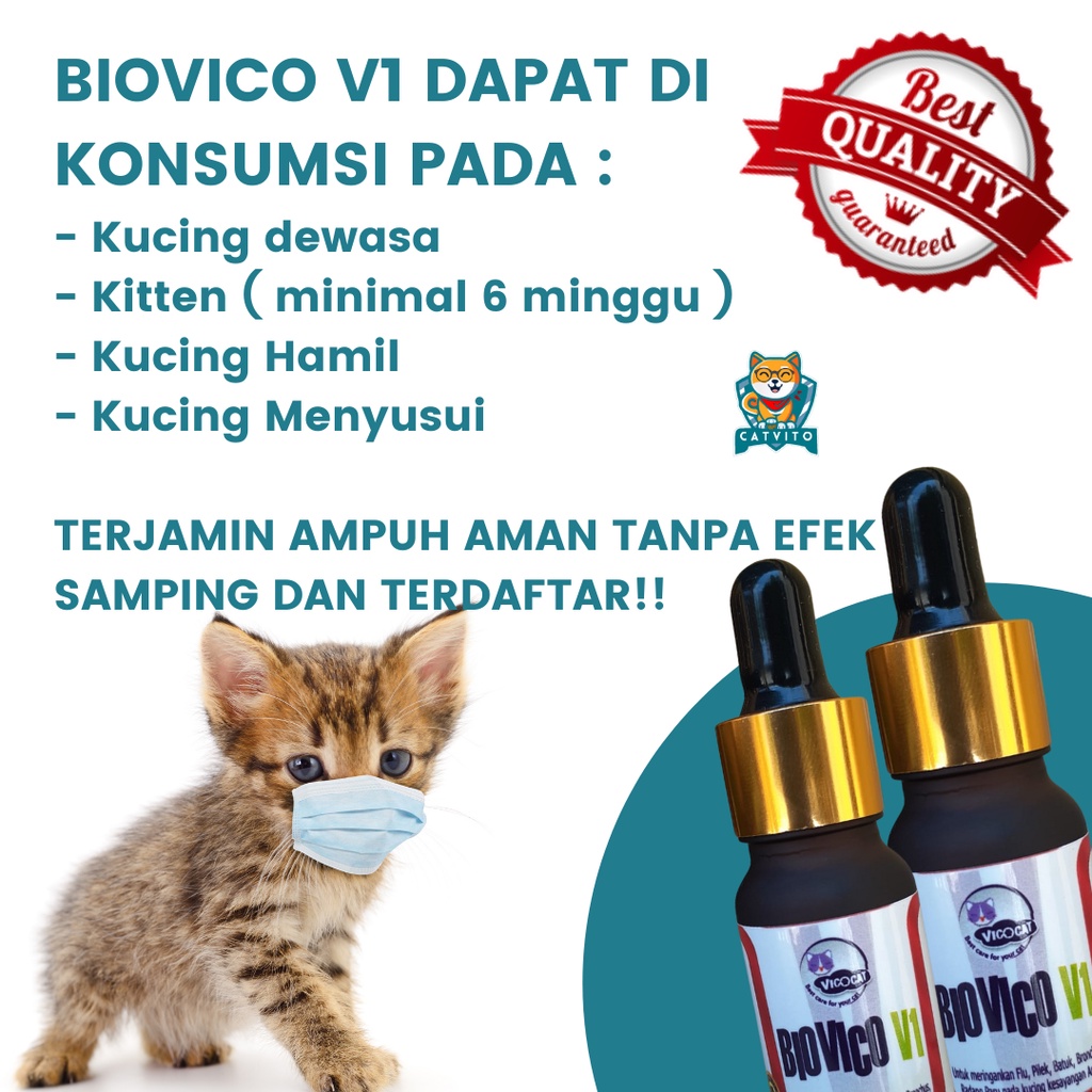 obat flu kucing BIOVICO V1 Antibiotik Pernafasan Kucing Obat Pilek Batuk Kitten Demam Anak Kucing Menyusui Hamil Sariawan Bau Mulut