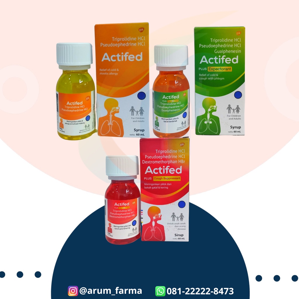 Actifed sirup 60 ml merah / kuning / hijau/ actifed obat batuk dan flu