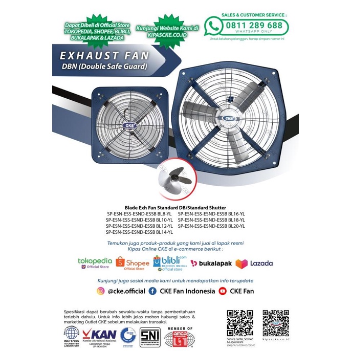 Exhaust Fan Cke 14 Inch Rumah Toilet Dapur Restoran Udara