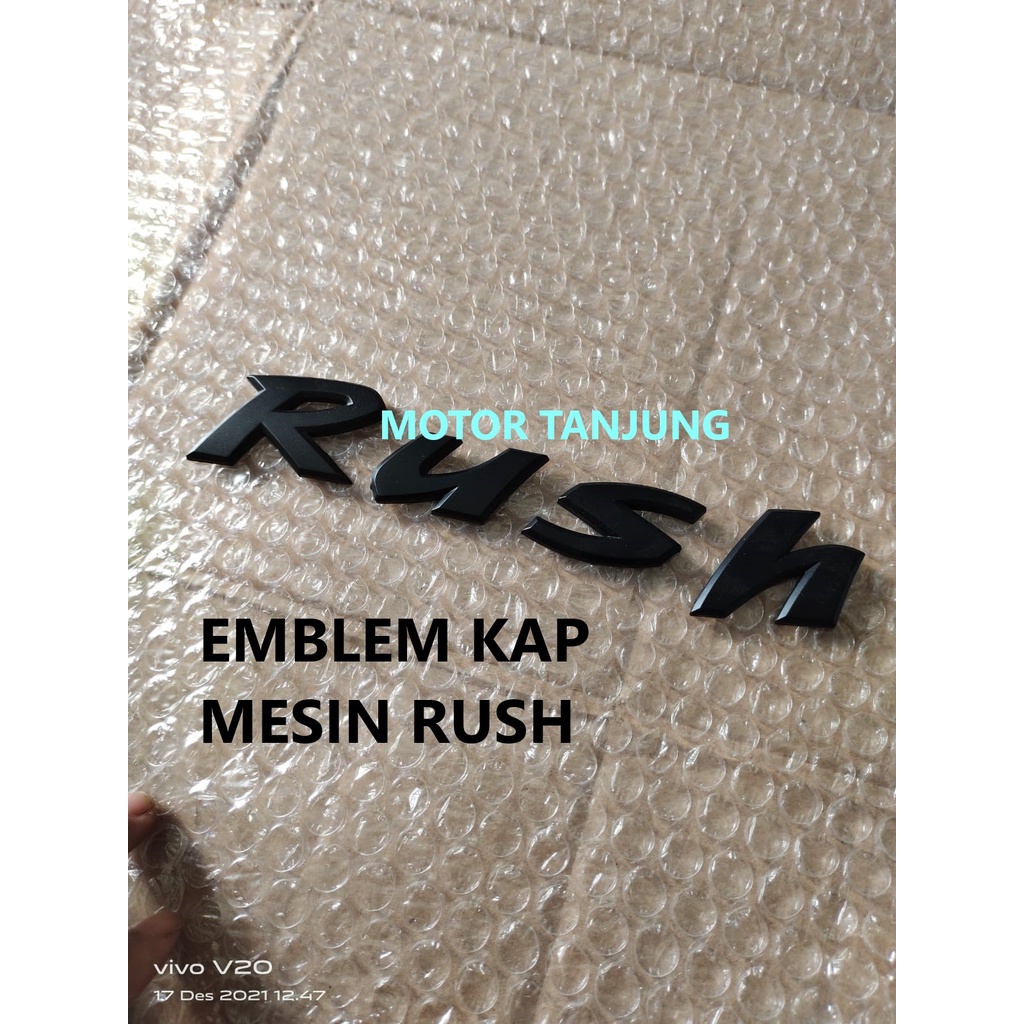 emblem tulisan rush depan kap mesin tempel hitam