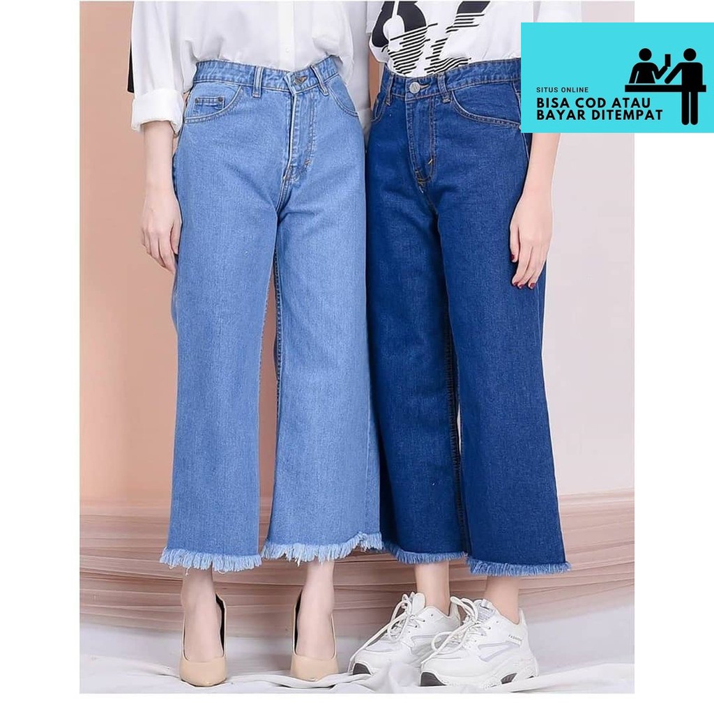 VIYI KULOT JEANS PANTS / KULOT JEANS RAWIS WANITA TEBAL PREMIUM / DENIM CULLOTES UNFINISHED / CELANA KULOT JEANS HIGH WAIST RAWIS WANITA TEBAL PREMIUM