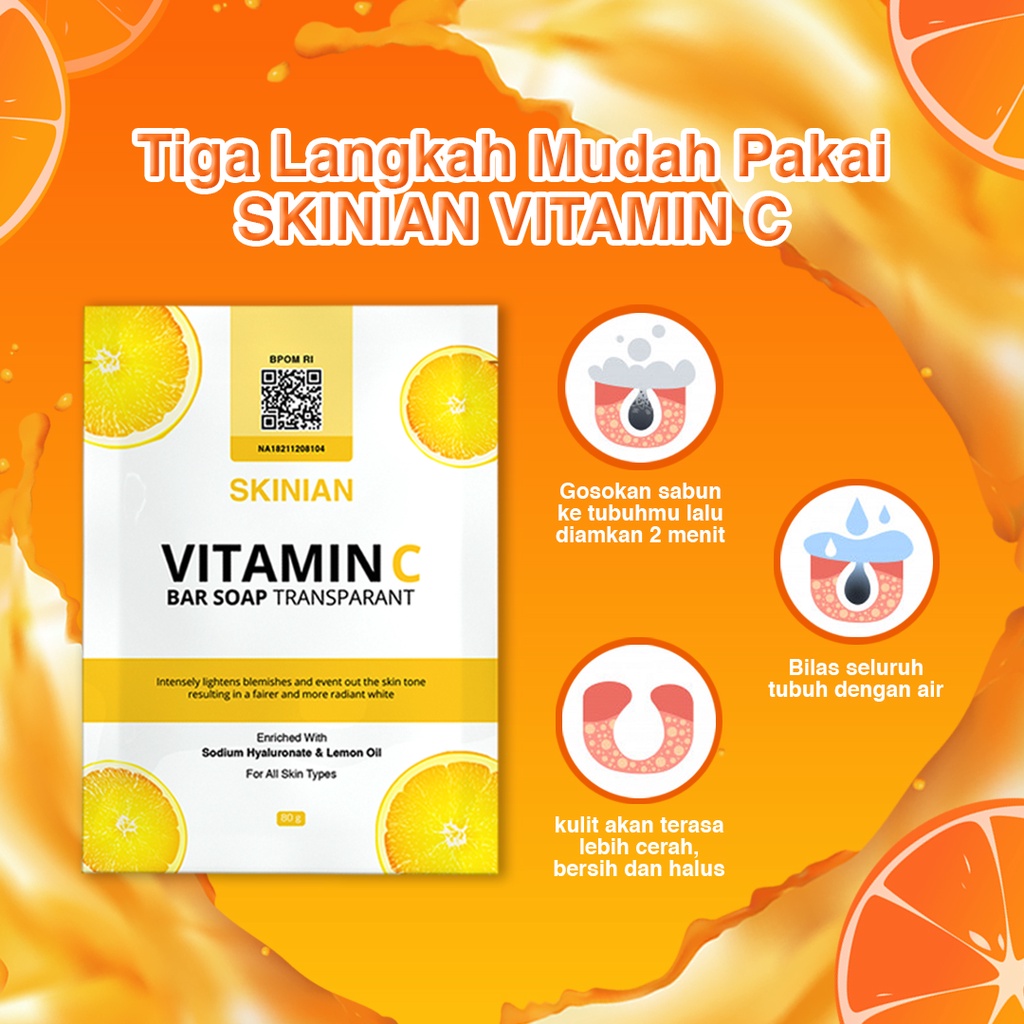 Sabun Skinian Vitamin C Bar Soap Pencerah Kulit Muka Sabun Pengencang Wajah Penghilang Bekas Luka Di Wajah Penghilang Kerutan Wajah Kerutan Bawah Mata Sabun Untuk Kulit Belang Penghilang Flek Hitam Di Wajah Ampuh BPOM Sabun Batang Pitamin C Sabun Kolagen