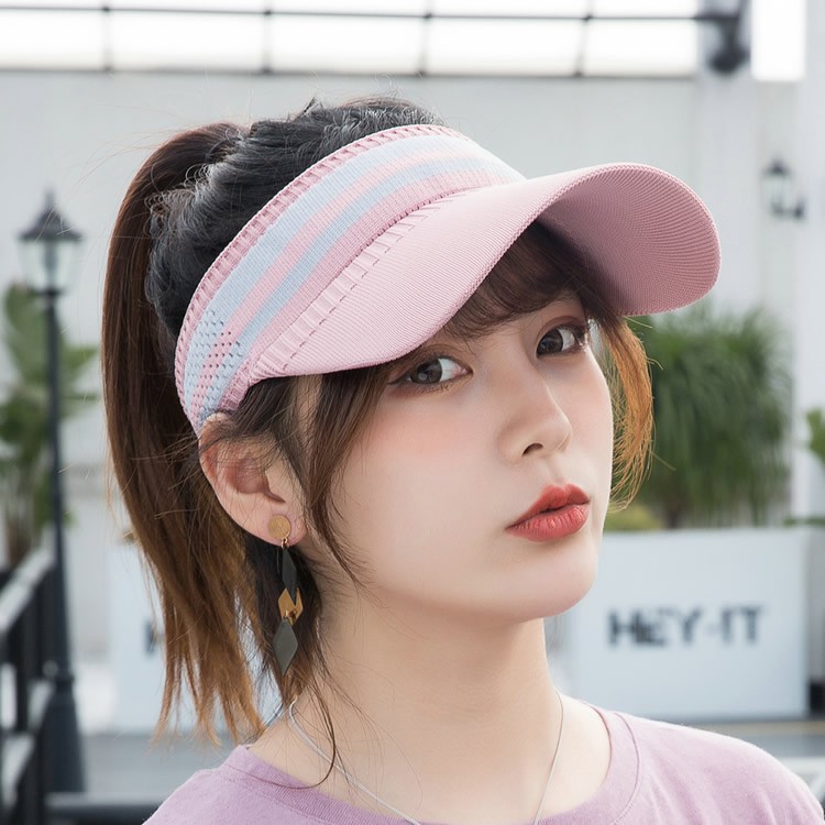 Topi Musim Panas Perlindungan Matahari Atas Kosong Untuk Wanita Dan Pria Korean Bordir Garis