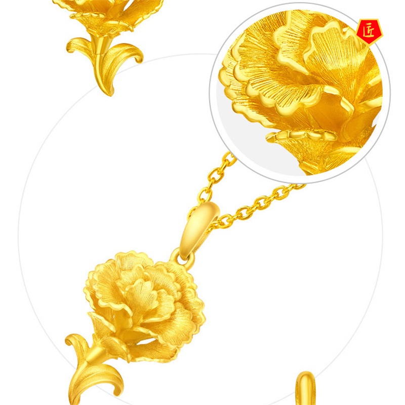 [Ready Stock]Gold Necklace Carnation Pendant Graceful Personality