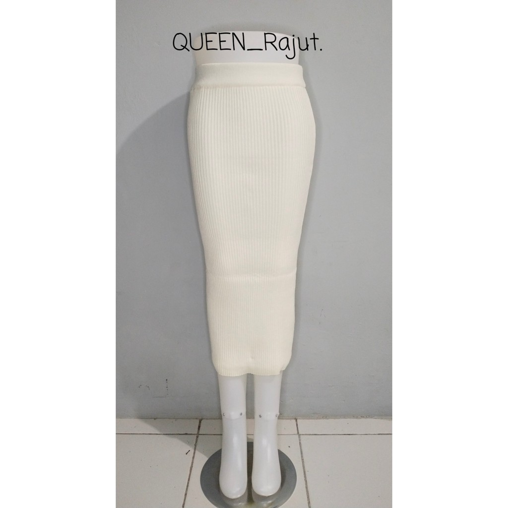 ROK SPAN RAJUT/ROK SPAN KNITTED/ROK PANJANG DAN ROK 7/8 PREMIUM-PUTIH GADING/BW