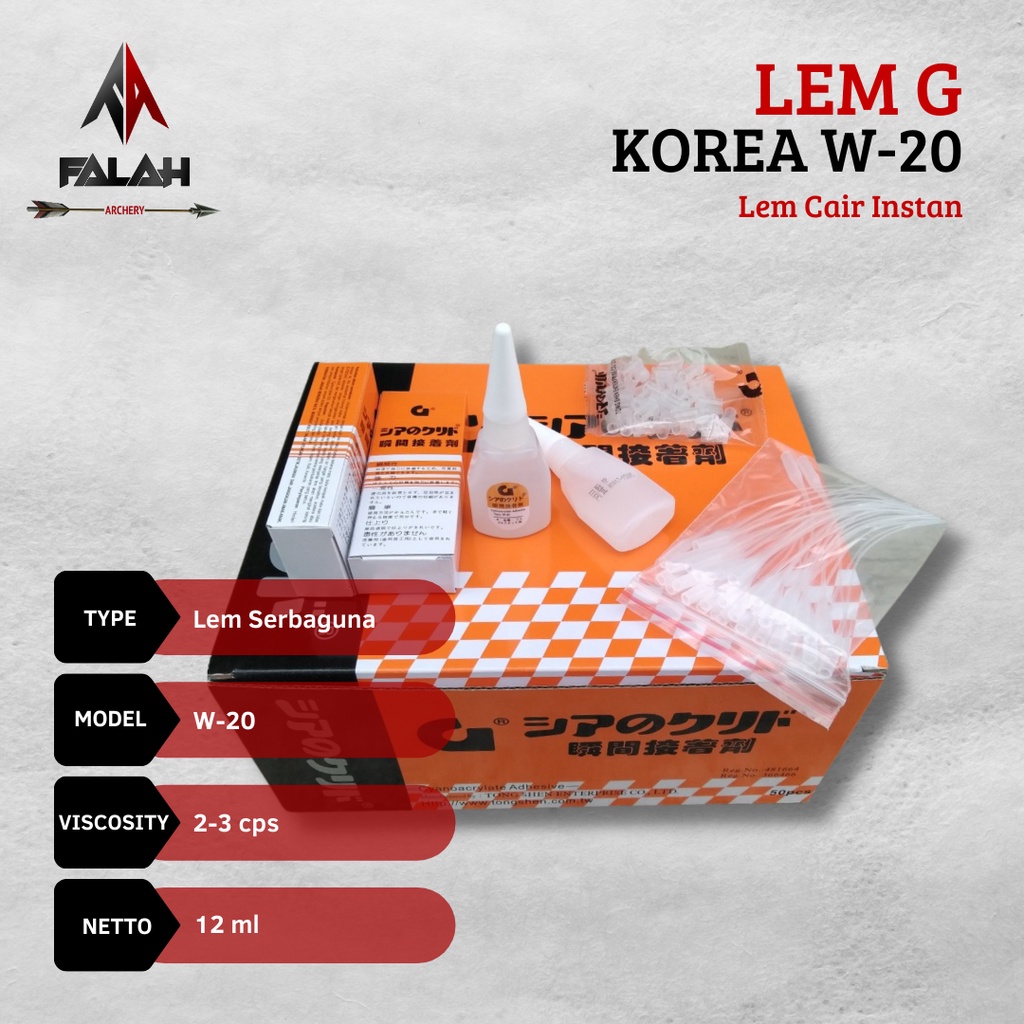 

Lem G / Lem Korea W-20 Serbaguna / Power Glue / Super Glue / Lem Cair Instan Multifungsi