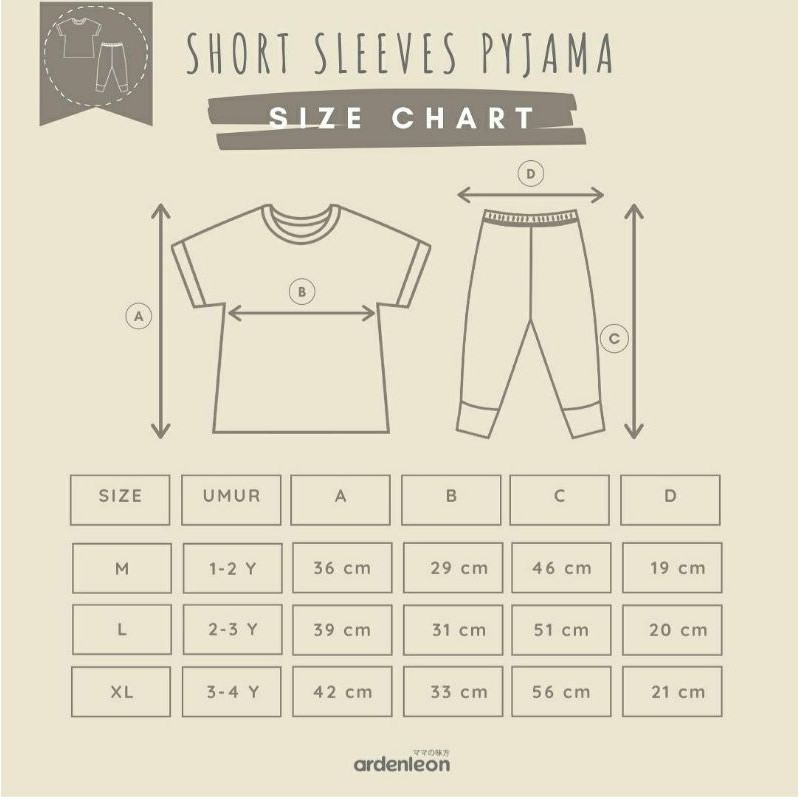 ardenleon pyjama short sleeves unisex M L XL