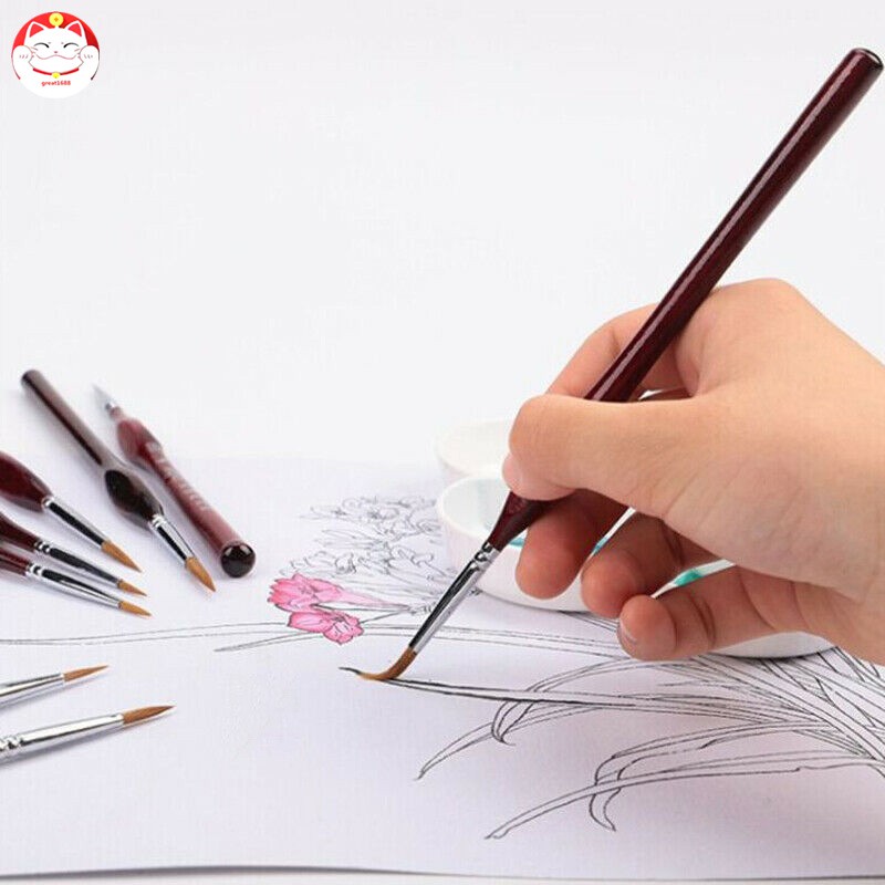 9pcs/set Kuas Lukis Miniatur Bahan Rambut Sable Untuk Detail Art