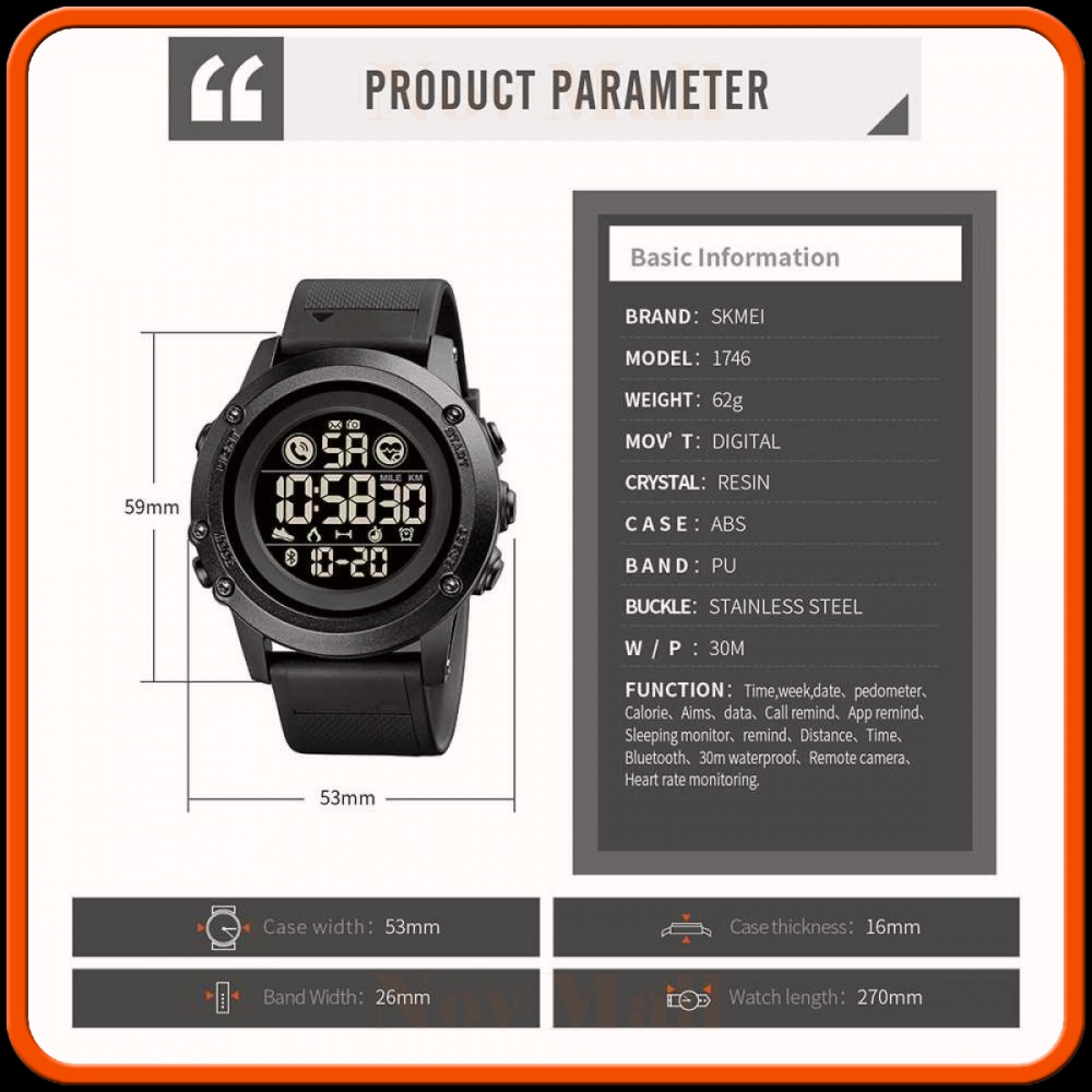 SKMEI Jam Tangan Smartwatch Pria Bluetooth Pedometer Heartrate SM292