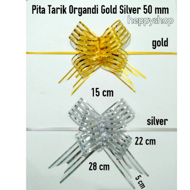 

Pita Tarik Organdi Gold Silver Besar 50 mm, Pita Buket Bunga