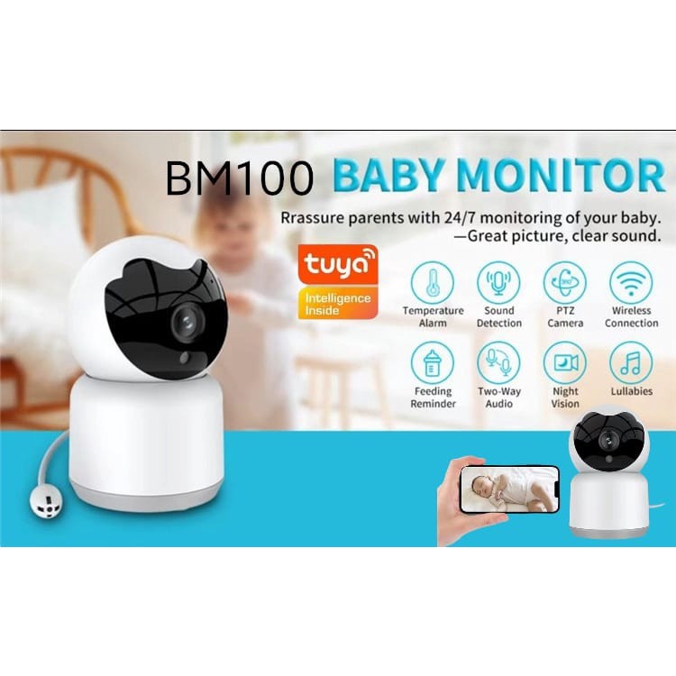 BM100 Smart Ip Camera Video WiFI Baby Monitor with TUYA Apps &amp; 360 PTZ rotation