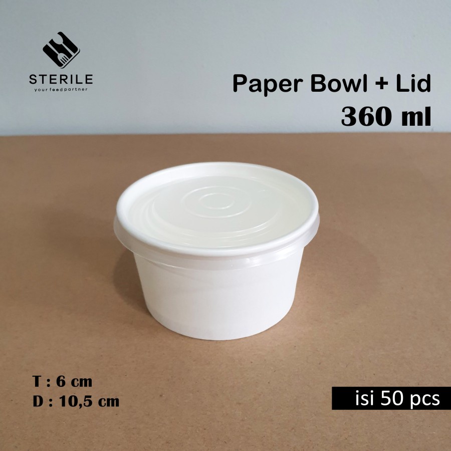 Paper bowl 360 ml + tutup isi 50 pcs / mangkuk kertas 360 ml / 12 oz