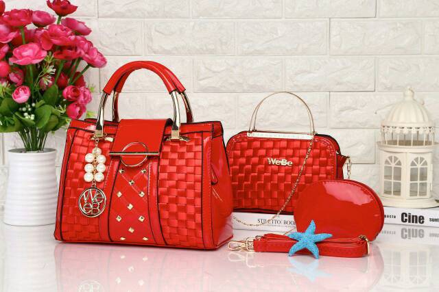 Tas WEBE* Katyaluna 3147-1 (3in1) wanita branded batam glossy fashion import